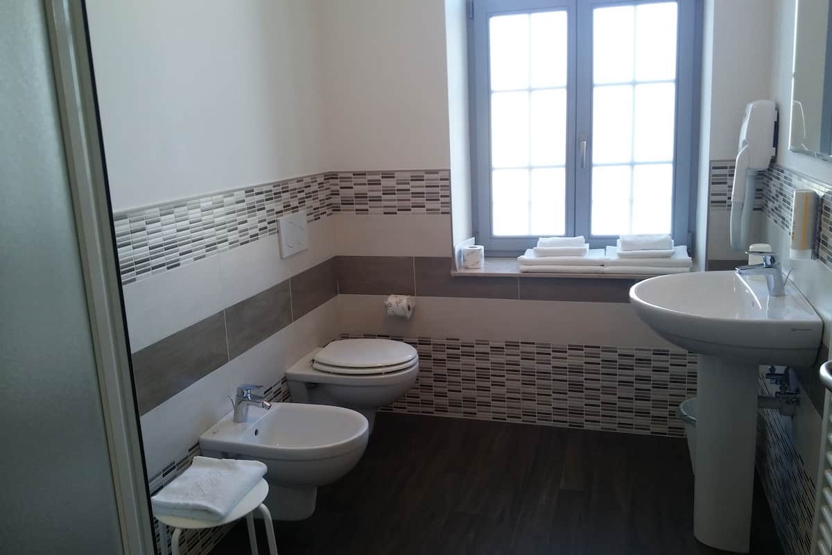 double or twin room | bathroom | shower, rainfall showerhead, free toiletries, hair dryer