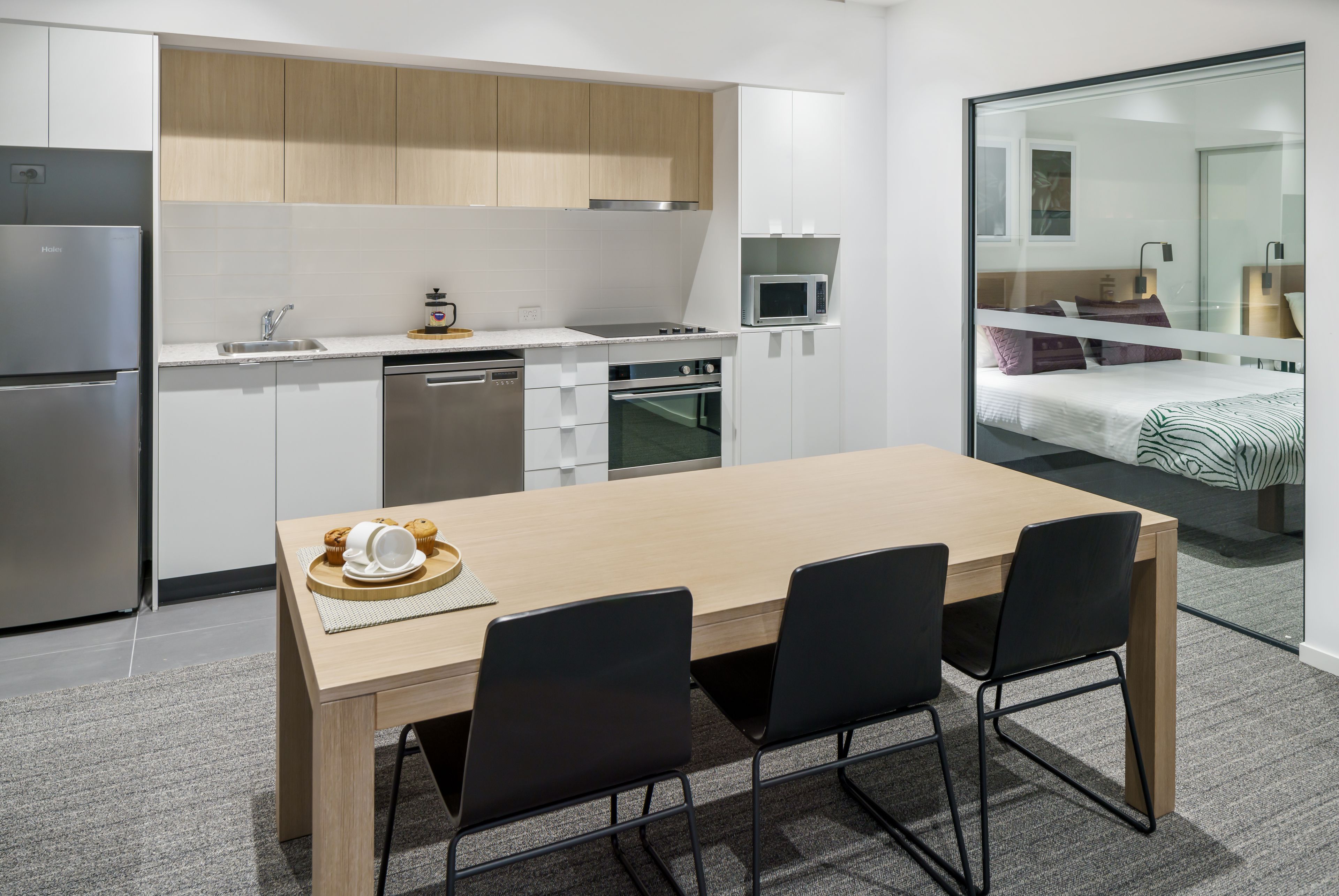 microwave, coffee/tea maker, electric kettle, toaster