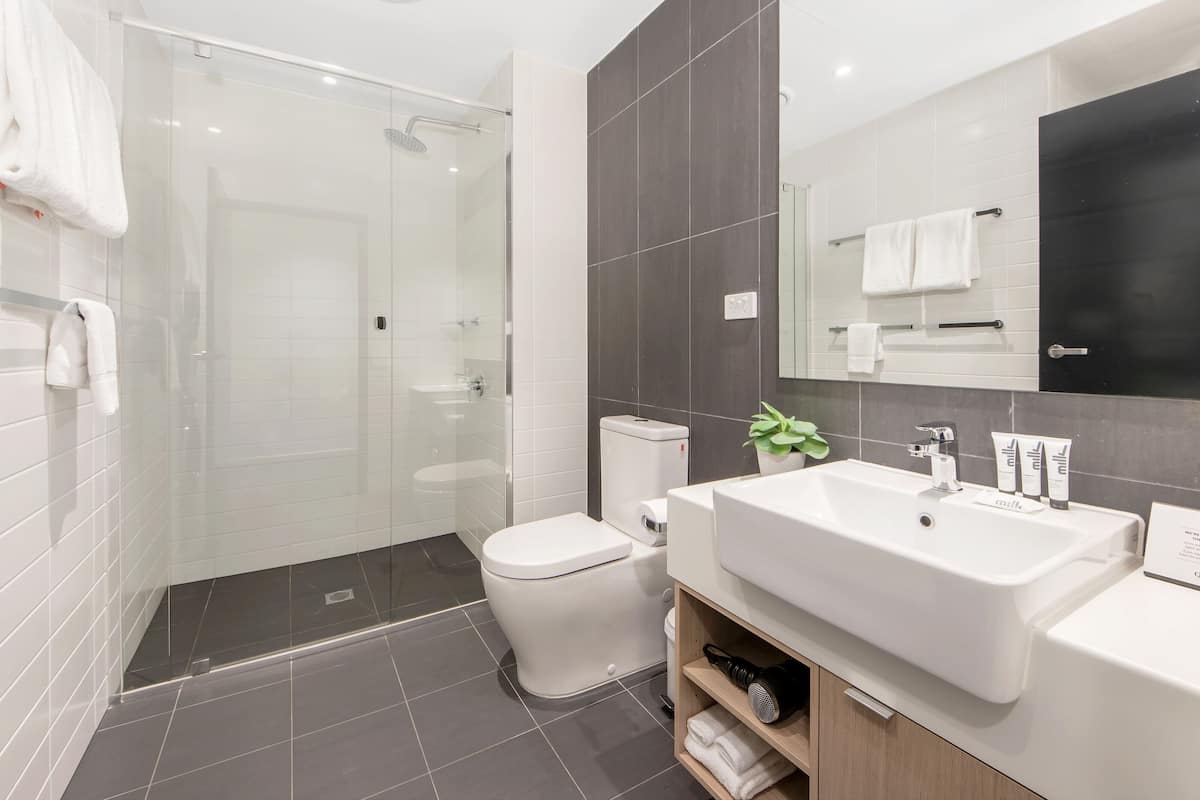 free toiletries, hair dryer, towels