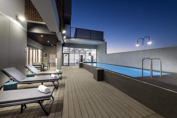 Outdoor pool, open 7:30 AM to 10 PM, sun loungers
