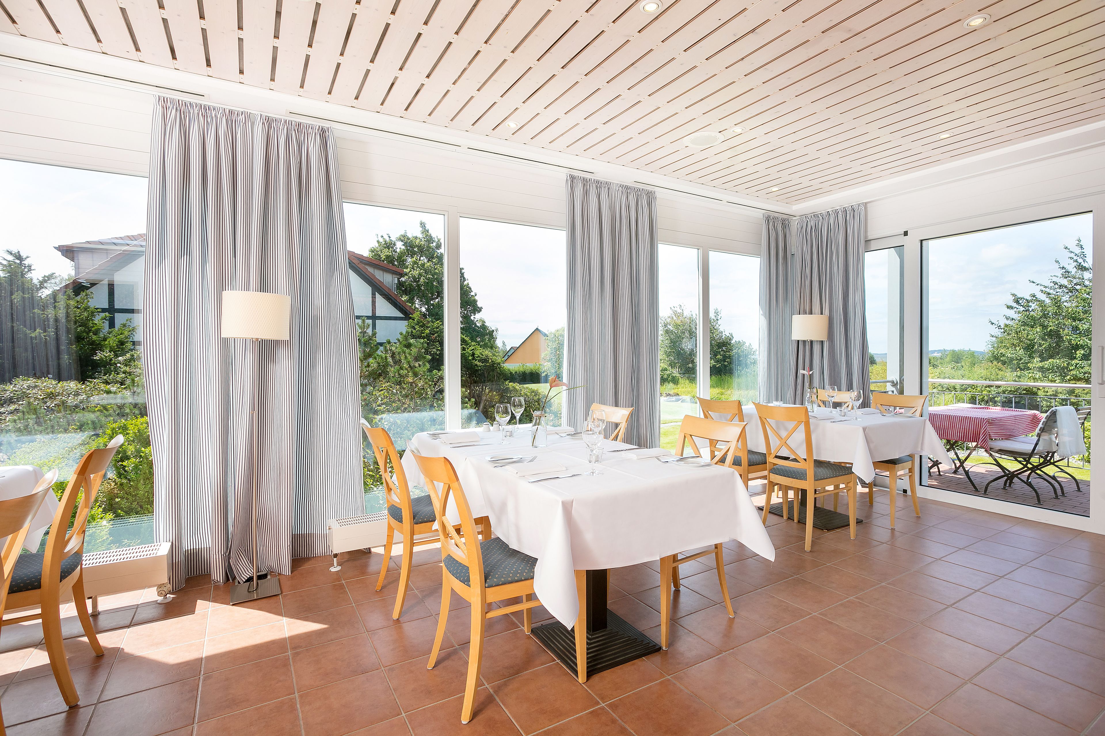 dinner served, garden views