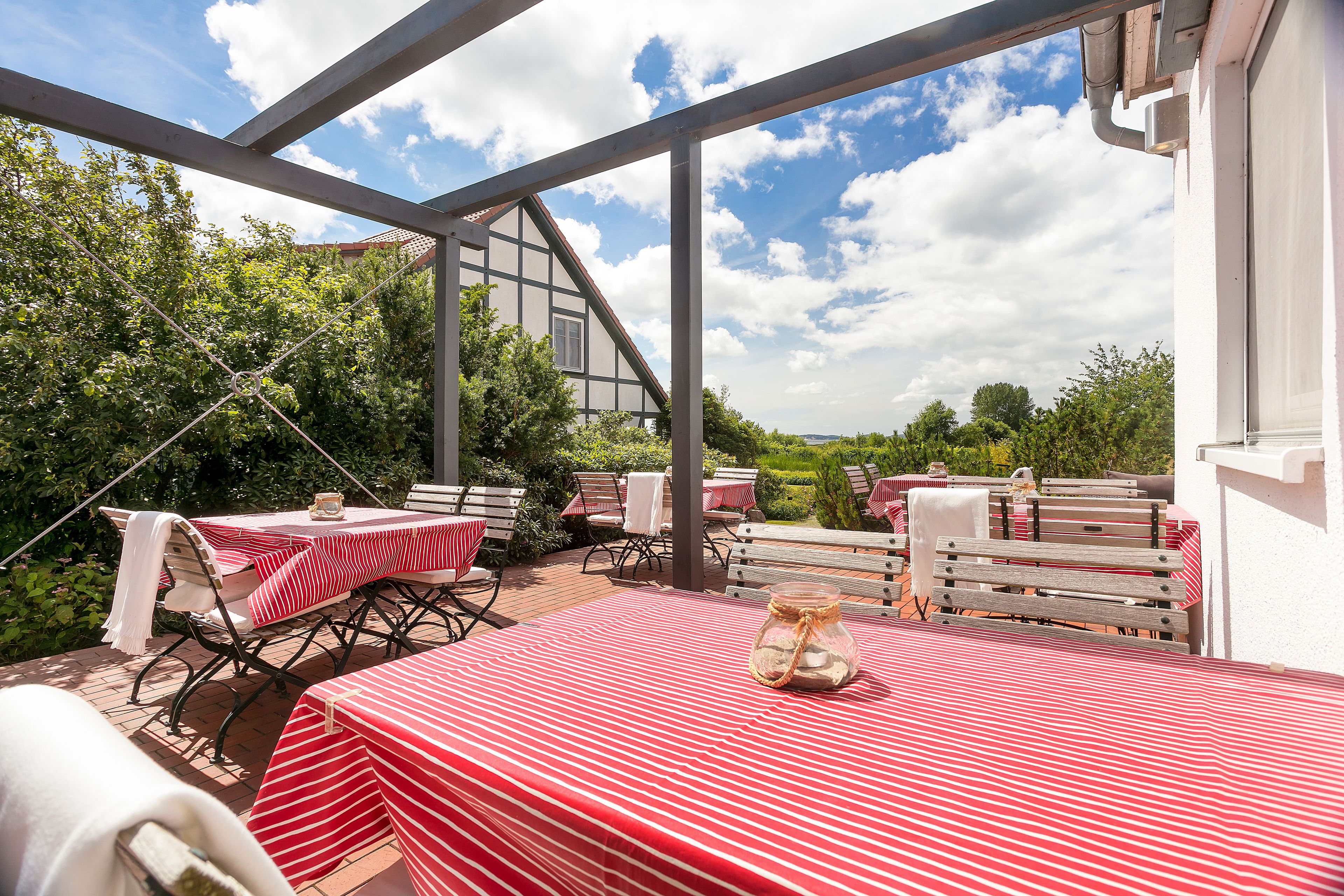 dinner served, garden views