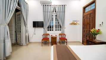 Minibar, desk, laptop workspace, soundproofing