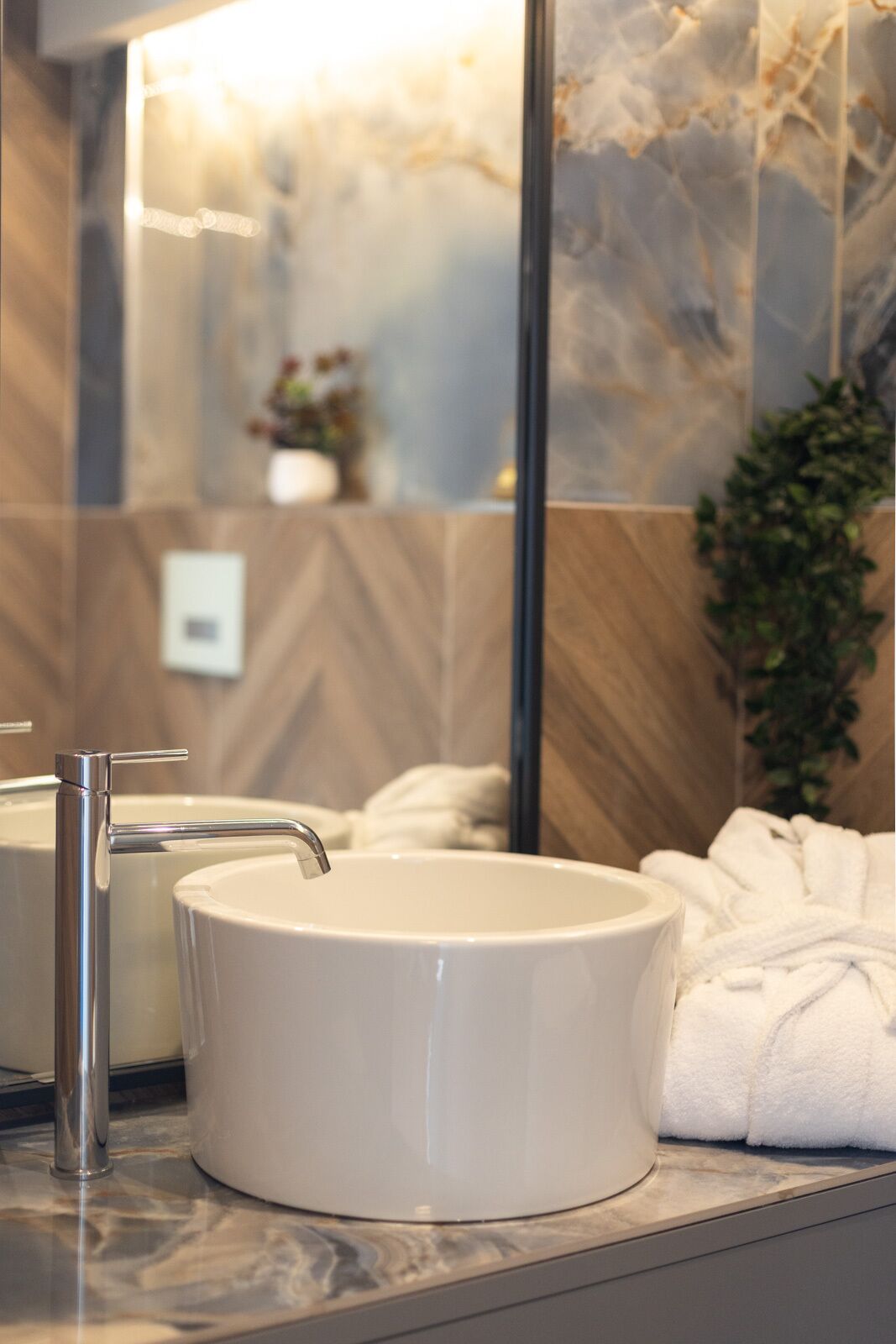 mythic blue suite with pool & mountain view | bathroom | shower, free toiletries, hair dryer, towels