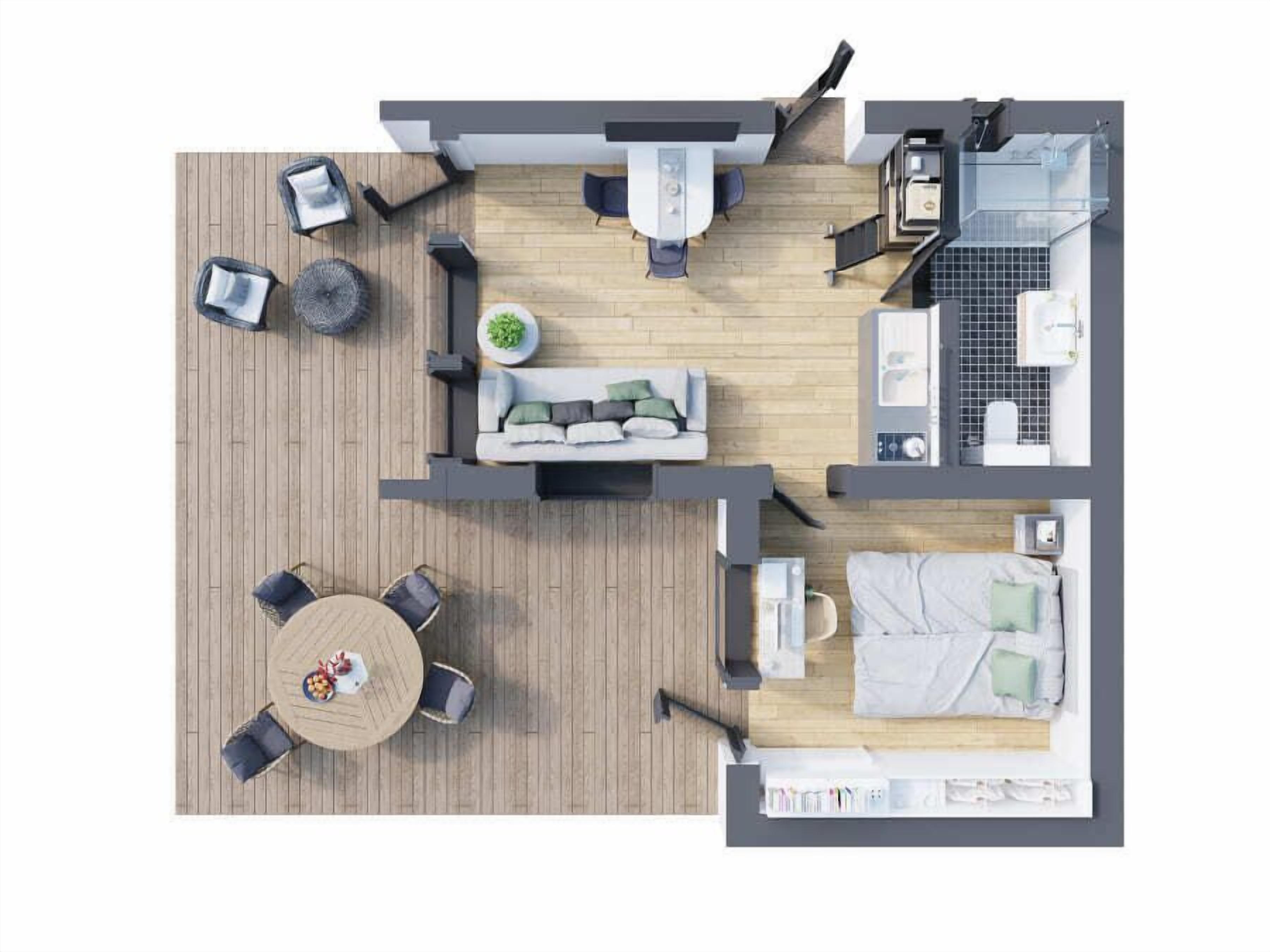 elite cottage, 1 queen bed, river view | terrace/patio