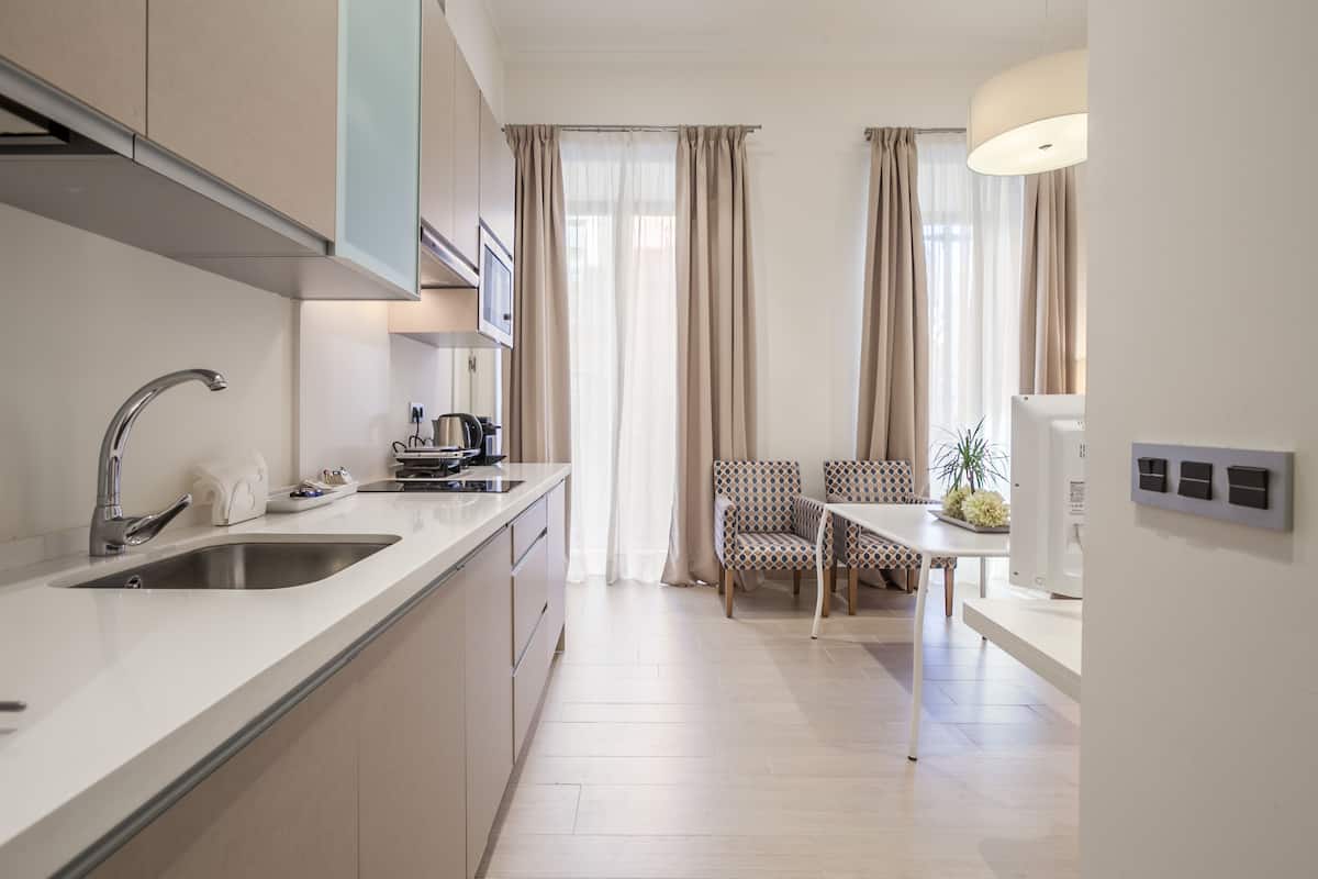 premium apartment, 2 bedrooms, 2 bathrooms (1b) | private kitchen | full-sized fridge, microwave, stovetop, dishwasher