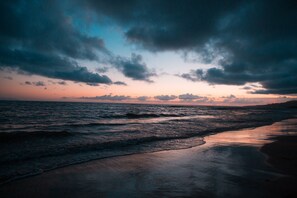 On the beach, white sand