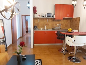 Apartamento clássico, 1 cama King e sofá-cama | Cozinha privada | Geladeira, micro-ondas (mediante solicitação), torradeira