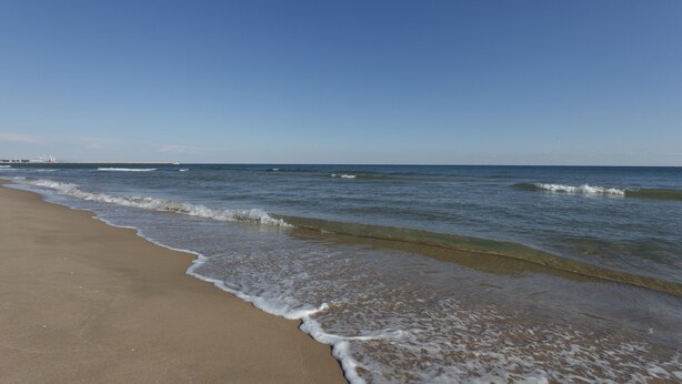 A beach with clear skies and calm waves. - ODISEA - Apartment with sea views in Playa de Piles. (Playa de Piles)