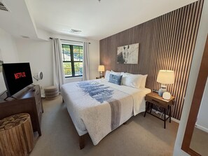 1 chambre, bureau, fer et planche à repasser, lit parapluie