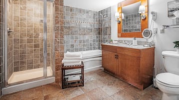 Bathtub, hair dryer, towels, soap