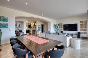 Smart TV, DVD player, table football, stereo