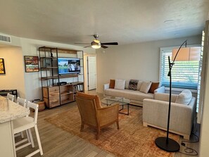 テレビ、暖炉、DVD プレーヤー