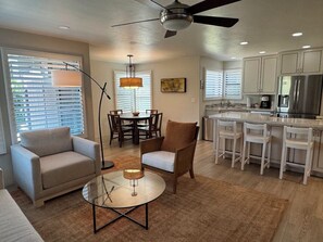 Smart TV, fireplace, DVD player