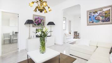 Een televisie en een open haard