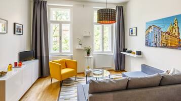 TV, video library, stereo