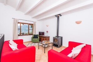 Tv, ett musikbibliotek och en stereo