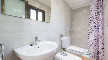 Shower, hair dryer, bidet, towels