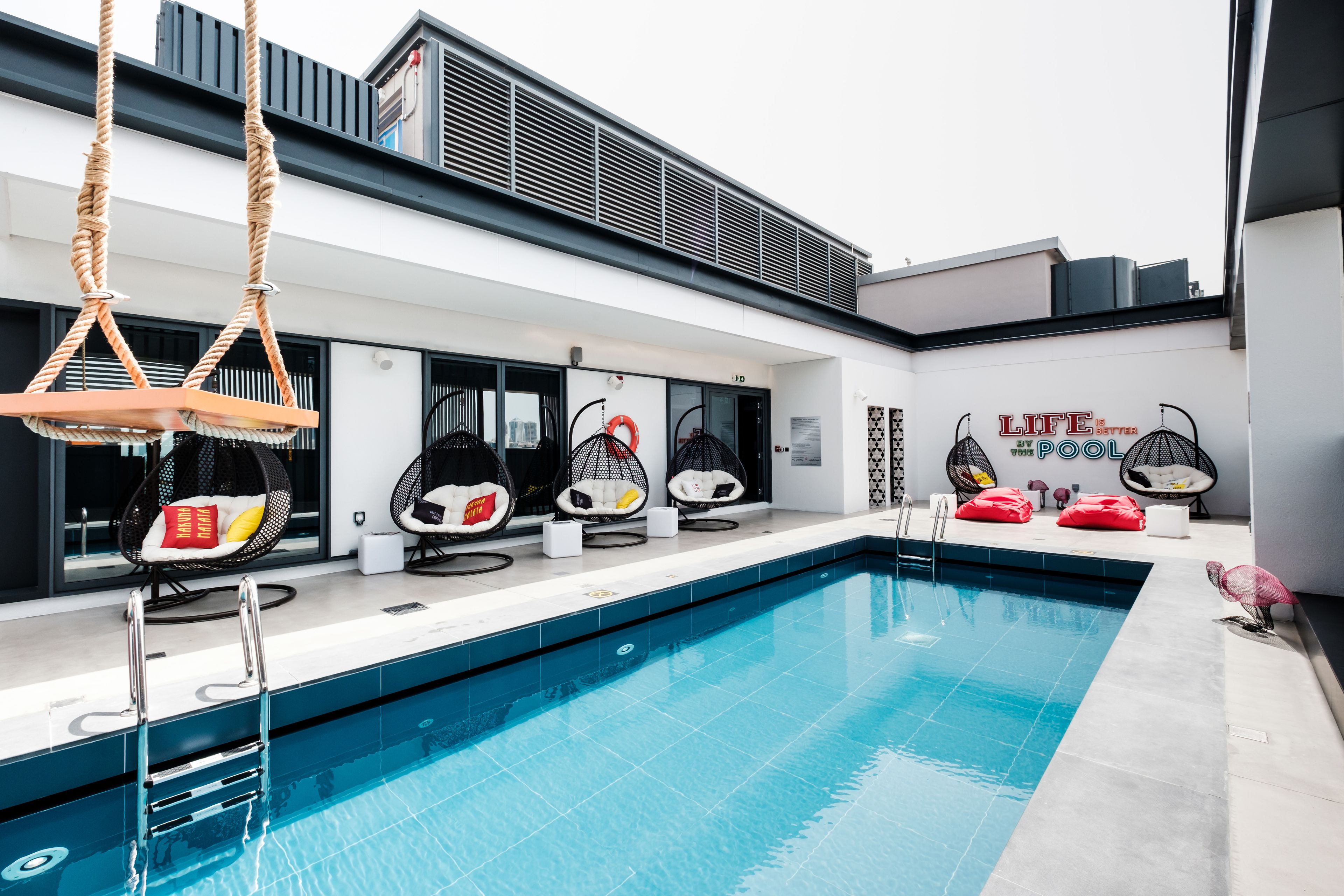 Outdoor pool, pool loungers