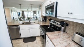 Fridge, microwave, oven, dishwasher