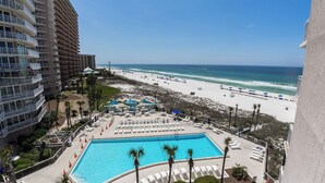 A hotel with a pool, beach, and ocean view. - D506 Corner unit, 2 balconies, Fantastic view of Pool and Gulf (Panama City Beach)