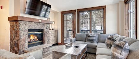 TV, fireplace
