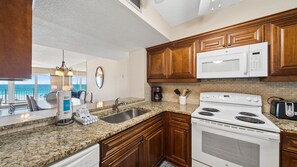 Fridge, microwave, oven, dishwasher