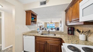 Fridge, microwave, oven, dishwasher