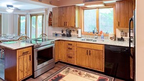 Fridge, microwave, oven, dishwasher