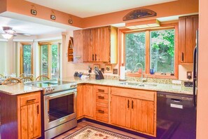 Fridge, microwave, oven, dishwasher