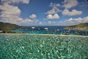 Outdoor pool, a heated pool, sun loungers