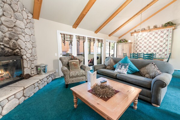 Télévision, cheminée, lecteur de DVD