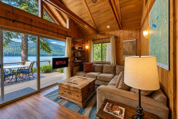 Watch your favorite shows on the ROKU TV in the living area.