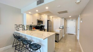 Fridge, microwave, oven, stovetop - Sea Winds 603: Totally Renovated Condo; Beach Front (Marco Island)