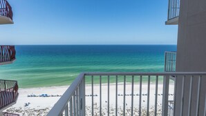 A balcony with a view of the ocean and beach. - E1706 Gulf Front View, 3 Pools, Gated Condo (Panama City)