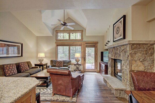 テレビ、暖炉、DVD プレーヤー、ステレオ