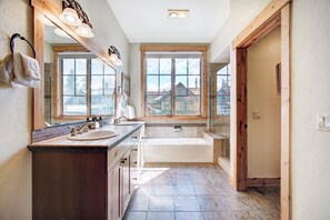 Shower, hair dryer, towels - Vaulted Ceilings+Rustic Luxury 2 Blocks to Main St- Sleeps 6 by RedAwning (Breckenridge)