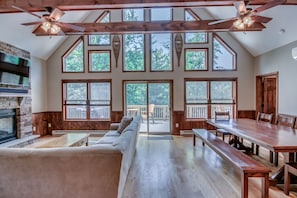 Smart TV, fireplace, video games, table football