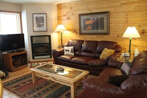 Living Room with Wood-Burning Fireplace