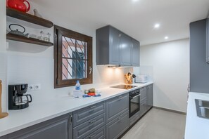 Fridge, microwave, oven, dishwasher