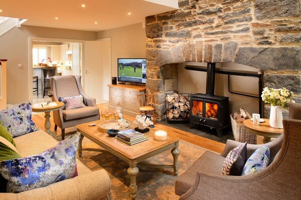 TV, fireplace - Luxury Cottage in the Burren (Doolin, Co Clare)