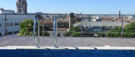 A rooftop pool