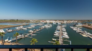 Un puerto deportivo con numerosas embarcaciones amarradas de forma ordenada.