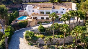 A modern villa with a swimming pool, surrounded by lush greenery and palm trees. - Casa Luna - Javea, Costa Blanca (Javea)