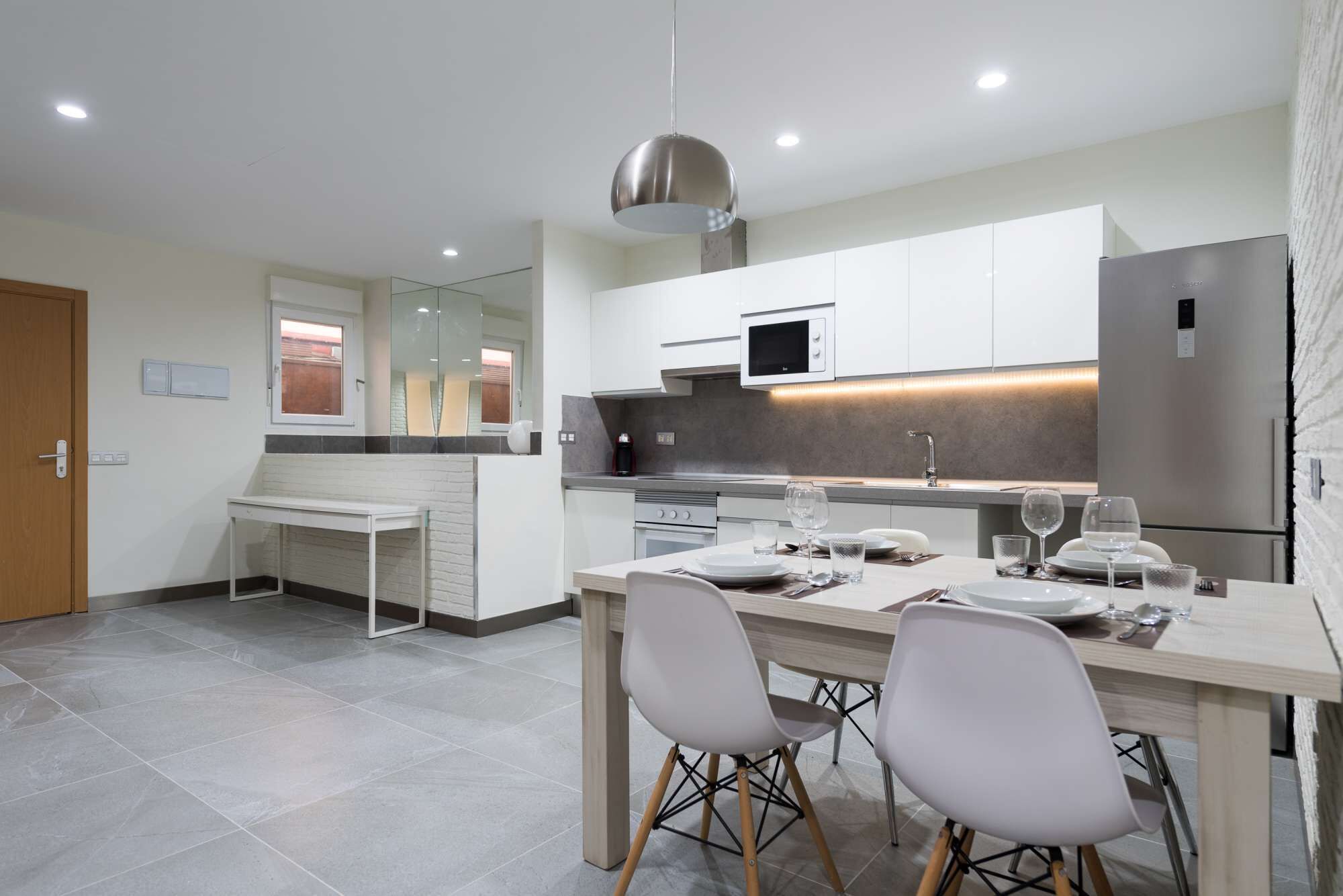 Fridge, microwave, oven, espresso maker