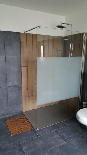Shower, free toiletries, hair dryer, towels