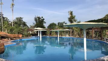Outdoor pool, open 8:00 AM to 8:00 PM, pool umbrellas, sun loungers