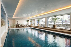 Indoor pool, open 7:00 AM to 8:00 PM, sun loungers