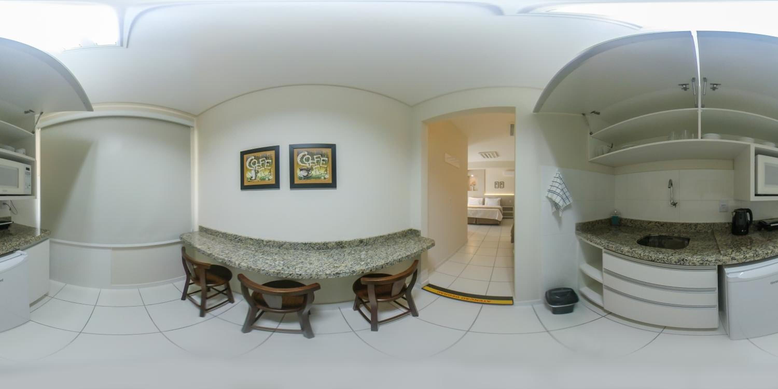 Microwave, coffee/tea maker, electric kettle, cookware/dishes/utensils