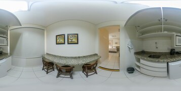 Microwave, coffee/tea maker, electric kettle, cookware/dishes/utensils